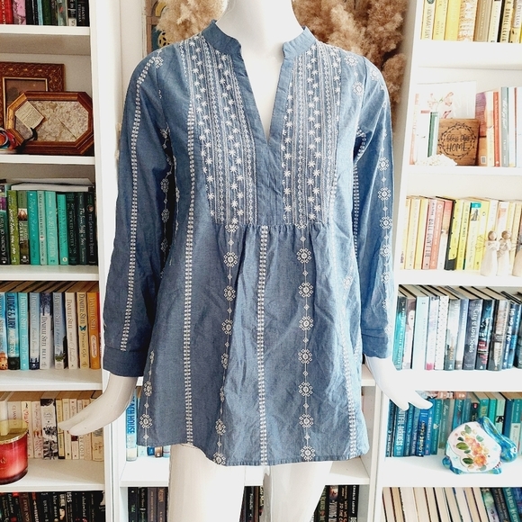NEW Diane Gilman DG2 Embroidered Chambray Tunic Indigo P271 - Picture 2 of 8